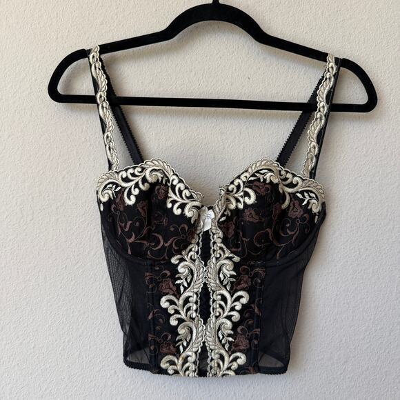 Vintage Felina Lingerie Embroidered Mesh Bustier Corset Top Size 34C - Picture 1 of 4
